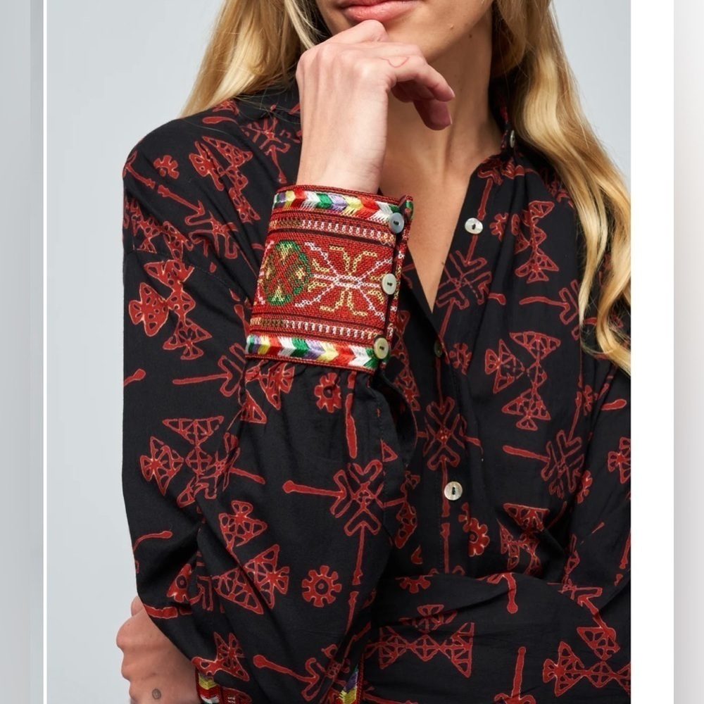 Alix Of Bohemia Shawna Lamu Cotton Button Down Midi Dress Womens Small New - Picture 6 of 14